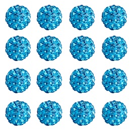 PandaHall Elite 10mm Disco Ball Clay Beads Aquamarine Pave Rhinestones Spacer Round Beads, about 100pcs/box