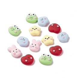 Honeyhandy Opaque Resin Cabochons, DIY Accessories, Heart & Cloud & Star & Frog & Rabbit with Smile Face, Mixed Color, 15~20x14~18x5~6mm