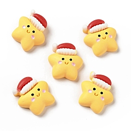 Honeyhandy Opaque Christmas Resin Cabochons, Star with Red Hat, Gold, 21x20x7.5mm