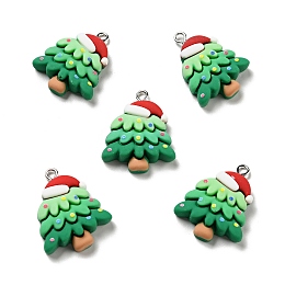 Honeyhandy Christmas Opaque Resin Pendants, with Platinum Tone Iron Loops, Christmas Tree with Hat Charm, Sea Green, 28.5x22x6.5mm, Hole: 2x2.8mm