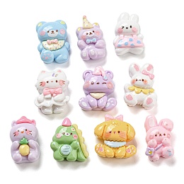 Honeyhandy Opaque Resin Cartoon Animal Cabochons, Rabbit & Cat Shape & Dinosaur, Mixed Shapes, Mixed Color, 16.5~17.5x11~15.5x7.5~8mm