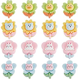 SUNNYCLUE 60Pcs Flower Flatbacks Resin Flower Cabochons Flatback Sun Flat Back Kawaii Rabbit Bear Duck Cat Animal Charms for Jewelry Making Safety Brooch Hair Clip Stud Earrings DIY Craft Adult