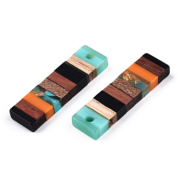 Honeyhandy Translucent Resin & Walnut Wood Pendants, with Gold Foil, Rectangle Charm, Coral, 29.5x8.5x3.5mm, Hole: 2mm