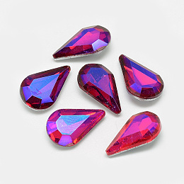 Honeyhandy Pointed Back Glass Rhinestone Cabochons, Back Plated, Faceted, AB Color Plated, teardrop, Red, 13x8x4mm