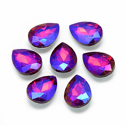 Honeyhandy Pointed Back Glass Rhinestone Cabochons, Back Plated, Faceted, AB Color Plated, teardrop, Red, 18x13x5.5mm