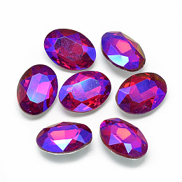 Honeyhandy Pointed Back Glass Rhinestone Cabochons, Back Plated, Faceted, AB Color Plated, Oval, Red, 14x10x4.5mm