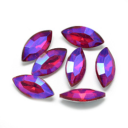 Honeyhandy Pointed Back Glass Rhinestone Cabochons, Back Plated, Faceted, AB Color Plated, Horse Eye, Red, 15x7x4mm