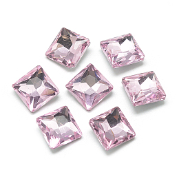 Honeyhandy Pointed Back Glass Rhinestone Cabochons, Back Plated, Faceted, Square, Pearl Pink, 8x8x3.5mm