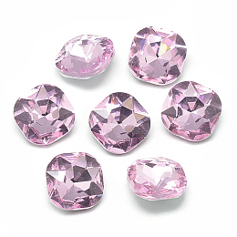 Honeyhandy Pointed Back Glass Rhinestone Cabochons, Faceted, Back Plated, Square, Pearl Pink, 10x10x4.5mm