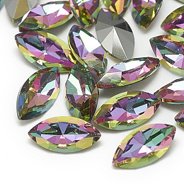 DIY Pointed Back K9 Glass Rhinestone Cabochons, Back Plated, Faceted, Horse Eye, Vitrail Medium, 10x5x2.5mm