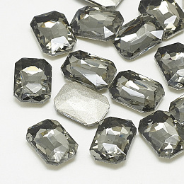 Honeyhandy Pointed Back Glass Rhinestone Cabochons, Faceted, Rectangle Octagon, Black Diamond, 10x8x3.5mm