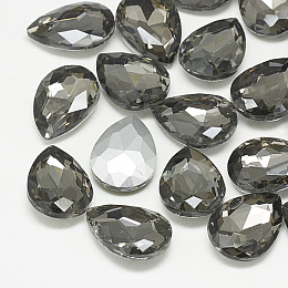 Honeyhandy Pointed Back Glass Rhinestone Cabochons, Back Plated, Faceted, teardrop, Black Diamond, 18x13x5mm