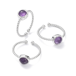 Honeyhandy Natural Amethyst Cuff Rings, Rack Plating Brass Open Rings for Women, Platinum, 1.5~2.5mm, Inner Diameter: 18mm