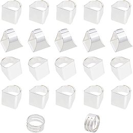 PandaHall Elite 20pcs Adjustable Solid Brass Ring Blank Bases Findings with Rectangle Pads 2pcs Jump Ring Opener for Women DIY Finger Ring Jewelry DIY Craft Making, Platinum