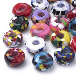 ARRICRAFT Resin Beads, Large Hole Beads, Rondelle, Mixed Color, 14x7.5~8mm, Hole: 5.5mm