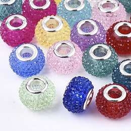 Arricraft Transparent Resin European Beads, Large Hole Beads, with Silver Color Plated Double Brass Cores, Faceted, AB Color Plated, Column, Mixed Color, 10x6mm, Hole: 5mm