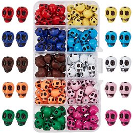 SUPERFINDINGS 160Pcs 10 Colors 10x8mm Skeleton Head Beads Acrylic Skull Beads Halloween Skeleton Skull Spacer Bead for Halloween Earring Bracelet Jewelry Making