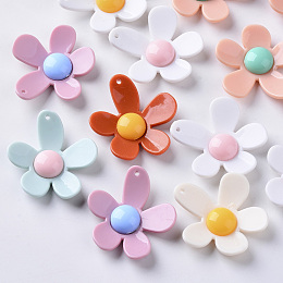 Honeyhandy Opaque Acrylic Pendants, Flower, Mixed Color, 39x36.5x9mm, Hole: 1.6mm