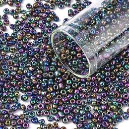 Honeyhandy 8/0 Glass Seed Beads, Iris Round, Peacock Blue, Iabout 3mm in diameter, hole: 0.8mm, about 10000pcs/bag