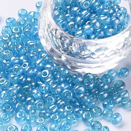 Honeyhandy Glass Seed Beads, Trans. Colours Lustered, Round, Light Cyan, 4mm, Hole: 1.5mm, about 4500pcs/pound