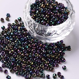 Honeyhandy 8/0 Glass Seed Beads, Iris Round, Colorful, 3mm, Hole: 1mm, about 10000pcs/pound