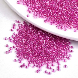 Honeyhandy 6/0 Glass Seed Beads, Inside Colours, Round Hole, Round, Transparent Colours Rainbow, Medium Violet Red, 6/0, 4~5x2.5~4.5mm, Hole: 1.2mm, about 4500pcs/bag