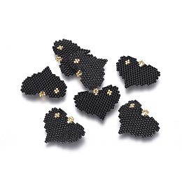 Honeyhandy MIYUKI & TOHO Handmade Japanese Seed Beads Pendants, Loom Pattern, Heart, Black, 23~24x29~30x1.7mm, Hole: 2mm
