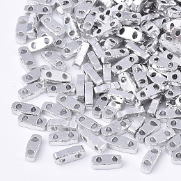 Honeyhandy Electroplate Opaque Glass Seed Beads, 2-Hole, Rectangle, Platinum Plated, 4.5~5x2x1~1.5mm, Hole: 0.5~0.8mm