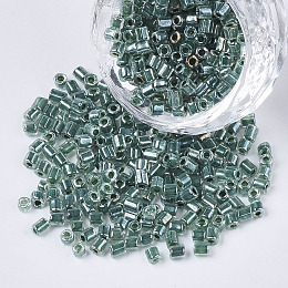 Honeyhandy 8/0 Two Cut Glass Seed Beads, Hexagon, Transparent Inside Colours Rainbow & Luster, Teal, 2.5~3x2.5mm, Hole: 0.9mm, about 15000pcs/bag