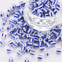 Honeyhandy Glass Bugle Beads, Opaque Colours Seep, Round Hole, Blue, 4~5x4mm, Hole: 1.6mm, about 3750pcs/pound.