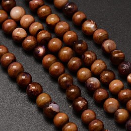 Honeyhandy Natural Freshwater Shell Round Bead Strands, Dyed, Coconut Brown, 6mm, Hole: 1mm, about 62pcs/strand, 14.5 inch