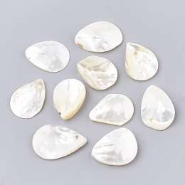 Honeyhandy Natural White Shell Beads, Mother of Pearl Shell Beads, teardrop, Seashell Color, 23~30x18~20x3~7mm, Hole: 0.8mm