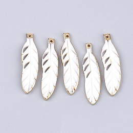 Arricraft Electroplate Freshwater Shell Pendants, Feather, Light Gold, 38~39x9.5~10x2mm, Hole: 1.2mm