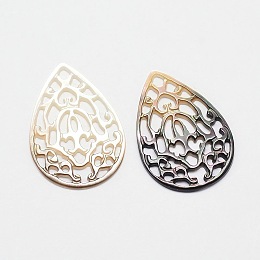 Honeyhandy Black Lip Shell Pendants, teardrop, 32x23x2mm, Hole: 3x2mm