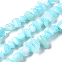 Honeyhandy Natural Trochid Shell/Trochus Shell Bead Strands, Nuggets Chips, Dyed, Sky Blue, 3.5~13x6~12x3~8mm, Hole: 0.9mm, about 68~73pcs/strand, 15.35 inch~15.94 inch(39~40.5cm)