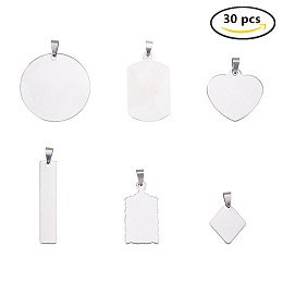 BENECREAT 30PCS Large Stainless Steel Blank Stamping Tag Mixed Shape Charm Pendants with Snap on Bails for Bracelet Necklace Making