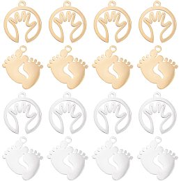 DICOSMETIC 16Pcs 2 Style Stainless Steel Baby Feetprint Pendants Baby Handprint Pendants Newborn Baby Charms for Jewelry Making Craft