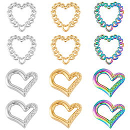 DICOSMETIC 12Pcs 2Styles 3Colors Hollow Heart Linking Ring Love Heart Connector Asymmetrical Heart Charm Open Bezel Charm Connector Stainless Steel Linking Ring for Jewelry Making Valentines Gift