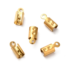 Honeyhandy Ion Plating(IP) 201 Stainless Steel Cord End, Folding Crimp Ends, Real 18K Gold Plated, 8x3.5x3.5mm, Hole: 0.9mm, Inner Diameter: 3x3mm, Fit For Rhinestone: 0.5mm