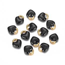 Honeyhandy Ion Plating(IP) 304 Stainless Steel Charms, Enamelled Sequins, Heart Lock, Golden, Black, 11x9.5x3.5mm, Hole: 2.5x4mm