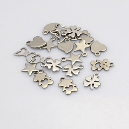 Honeyhandy Mixed 304 Stainless Steel Charms Pendants, Stainless Steel Color, 7~13x6~12x1mm, Hole: 1~3x5mm