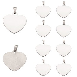 Honeyhandy 201 Stainless Steel Stamping Blank Tag Pendants, One Side Polishing, Heart, Stainless Steel Color, 33x34.5x1mm, Hole: 6x4mm