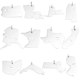 UNICRAFTALE 12pcs 12 Styles Map Pendants Continent Map Jewelry Charm Stainless Steel Laser Cut California Map Pendants for Jewelry Making 14~29.5 mm