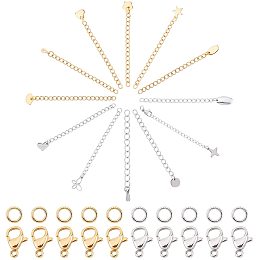 UNICRAFTALE 24pcs 2.22-3.03inches(56-77mm) Hypoallergenic Extender Chain with 30pcs Lobster Claw Clasps 30pcs Jump Rings Surgical Steel Extension Tails Golden, Stainless Steel Color