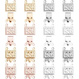 UNICRAFTALE 40 Sets 4 Colors Rectangle with Flower Necklace Clasps 2-Strands Clasps 4-Holes Stainless Steel Box End Clasp Lock Necklace Clasp for Jewelry DIY