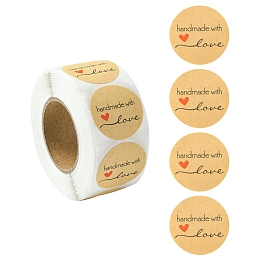 Honeyhandy 1 Inch Handmade with Love Sticker Rolls, Self-Adhesive Kraft Paper Gift Tag Stickers, Adhesive Labels, for Festival, Christmas, Holiday Presents, Navajo White, Sticker: 25mm, 500pcs/roll