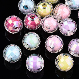 Honeyhandy Transparent Acrylic Beads, Bead in Bead, AB Color, Faceted Round, Mixed Color, 8mm, Hole: 2mm, about 1900pcs/500g