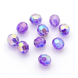 Honeyhandy Eco-Friendly Transparent Acrylic Beads, Faceted, Round, AB Color, Medium Purple, 8mm, Hole: 1.5mm, about 2000pcs/500g