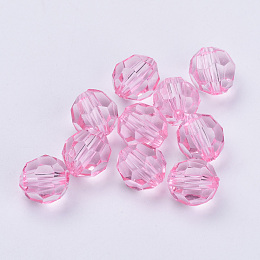 Honeyhandy Transparent Acrylic Beads, Faceted, Round, Pink, 10x9.5mm, Hole: 1.8mm, about 990pcs/500g