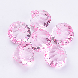 Honeyhandy Transparent Acrylic Pendants, Faceted, Diamond, Pink, 15x15mm, Hole: 2mm, about 370pcs/500g